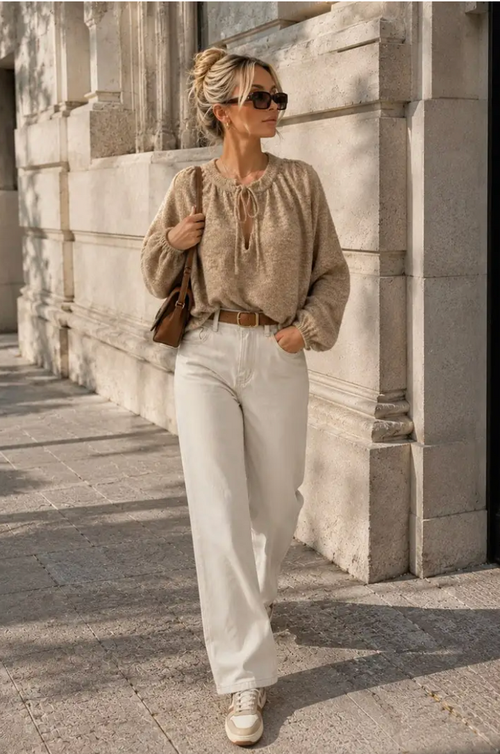 TIPPY - Knit Balloon Top - Taupe Melange