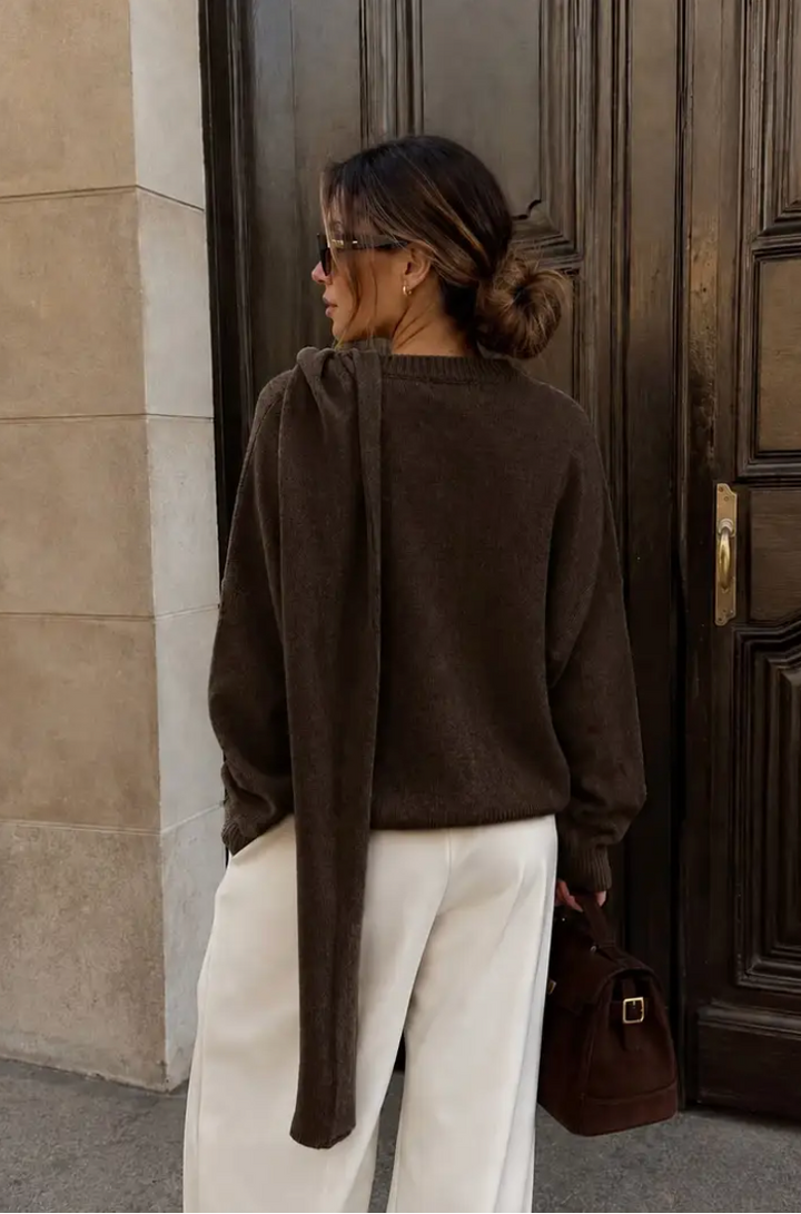 MEIRAM - Knit Scarf Sweater - Brown