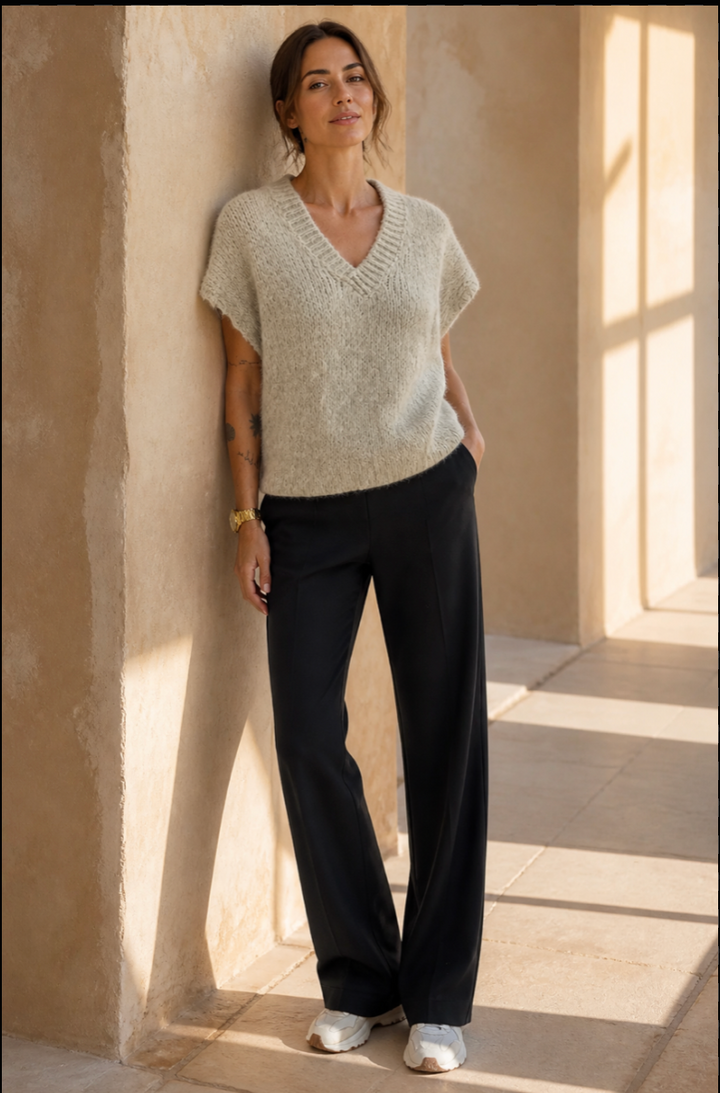 Honey & Haze - Sammie V Neck Knit Vest - Beige