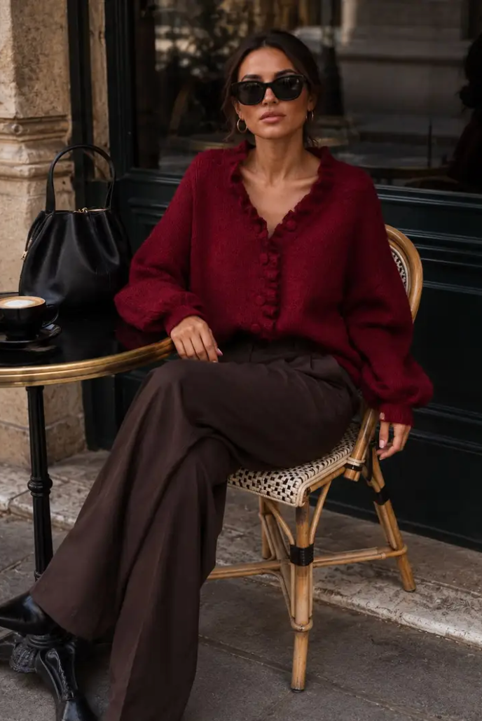 EMMY - Knit Cardigan - Wine