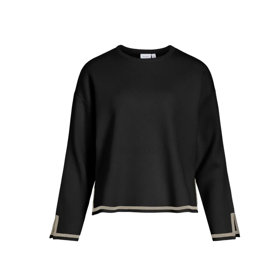 SWAY - Contrast Knit Top - Svart