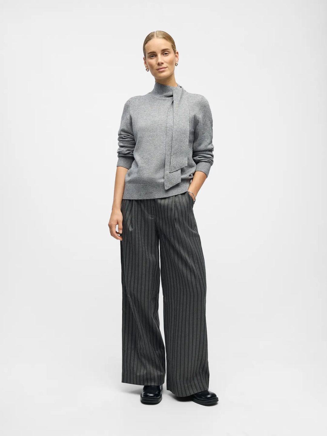 OBJECT - Thess Bow Knit Pullover - Grey