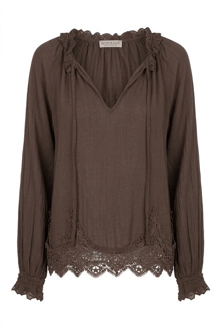 Honey & Haze - Inés Blouse w lace - Brown