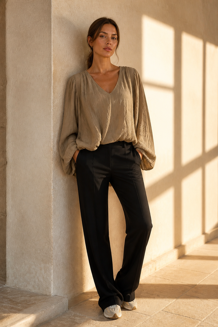 Honey & Haze - Kayla Cotton Balloon Blouse -Camel
