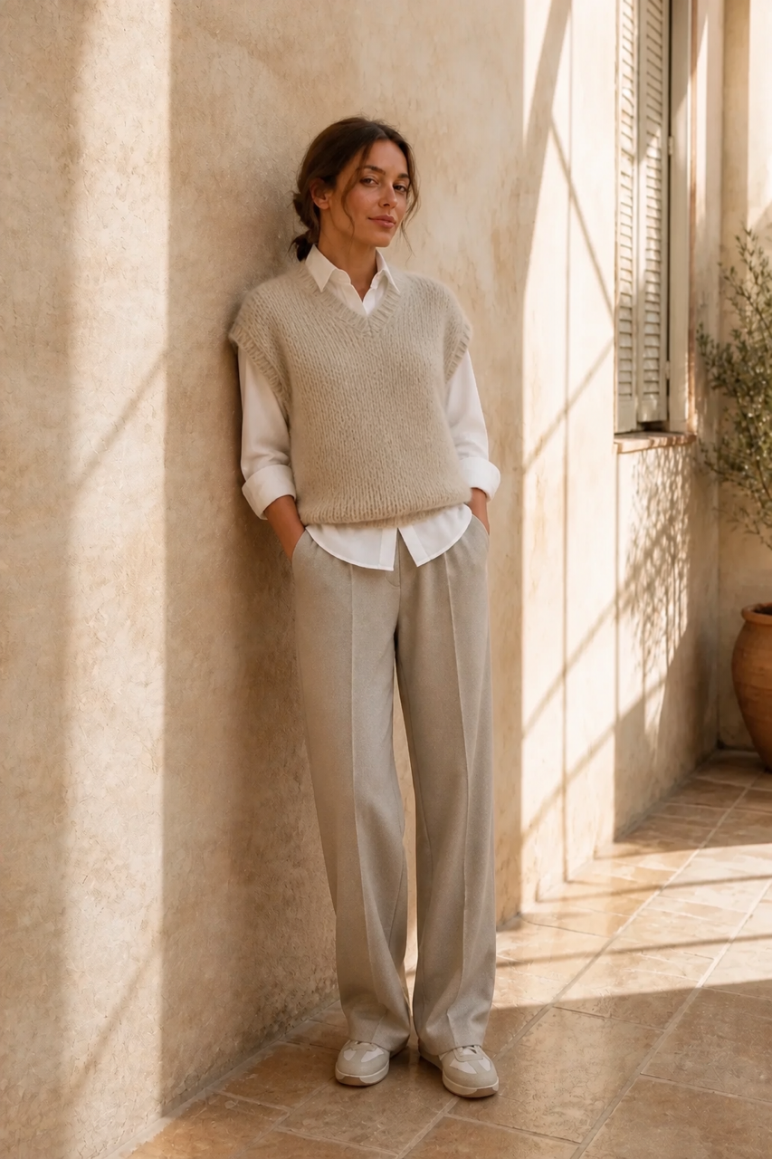 Honey & Haze - Sammie V Neck Knit Vest - Beige