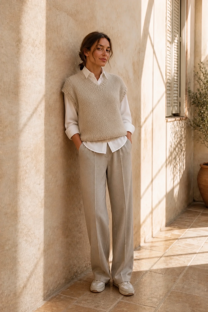 Honey & Haze - Sammie V Neck Knit Vest - Beige