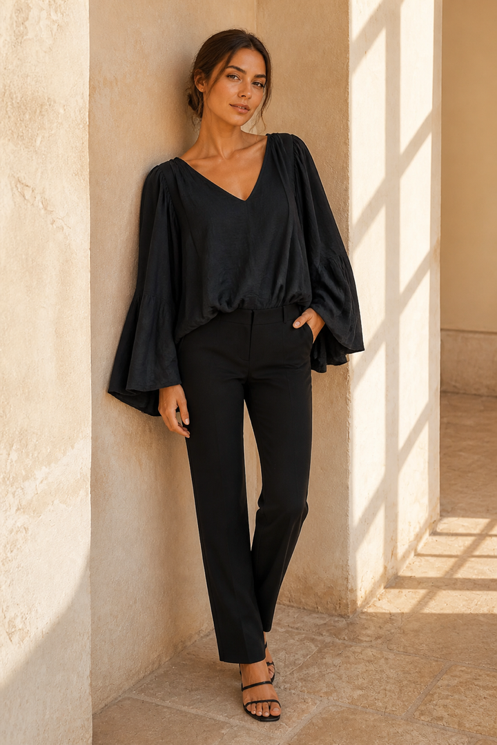 Honey & Haze - Kayla Cotton Balloon Blouse - Black