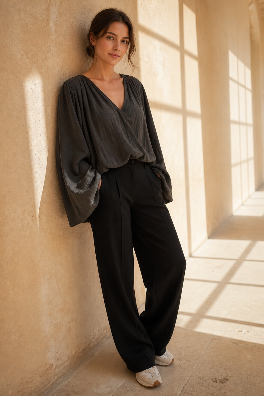 Honey & Haze - Kayla Cotton Balloon Blouse - Dark Brown