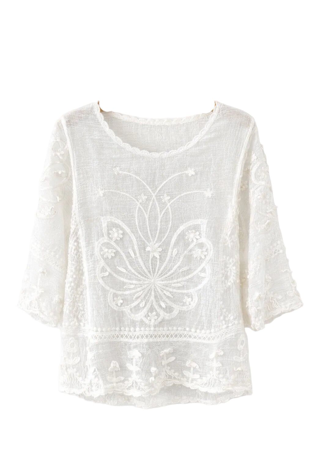 SELECTED BY KABARE - White Occasion 3. - Embroidered Lace Blouse - White