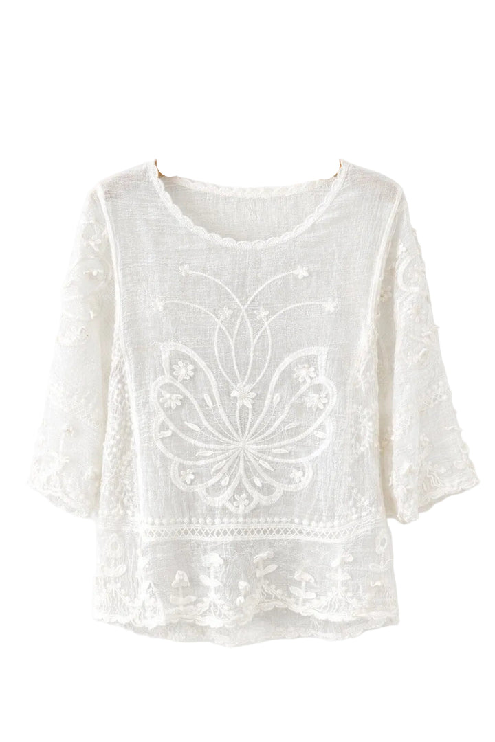 SELECTED BY KABARE - White Occasion 3. - Embroidered Lace Blouse - White
