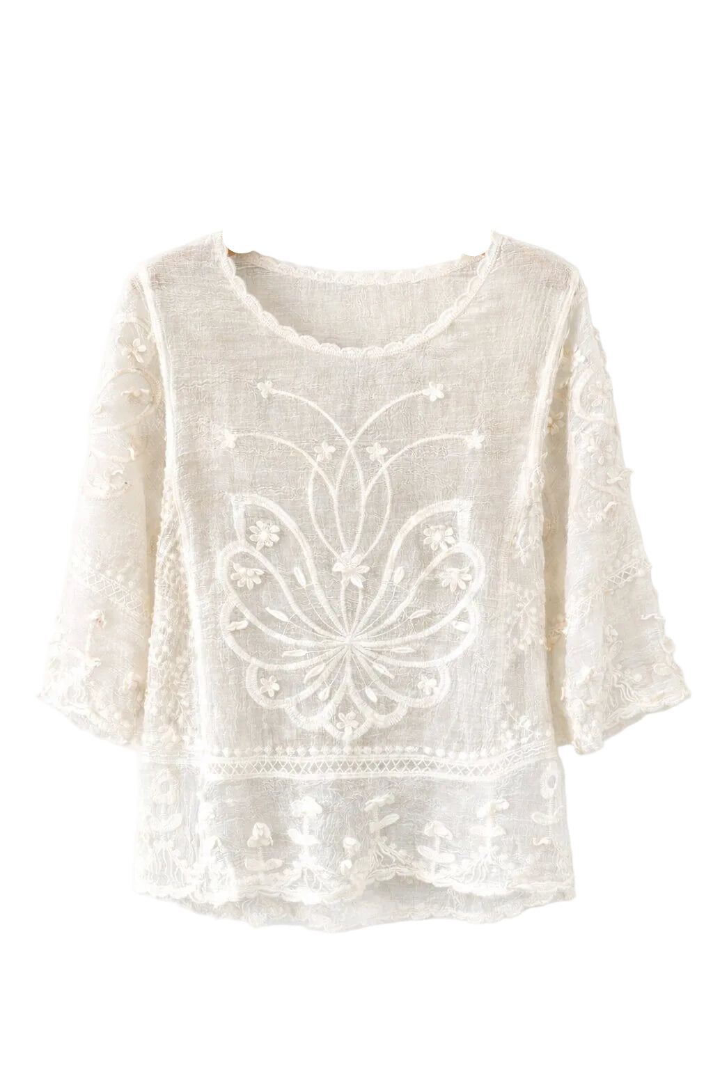 SELECTED BY KABARE - White Occasion 3. - Embroidered Lace Blouse - Ecru