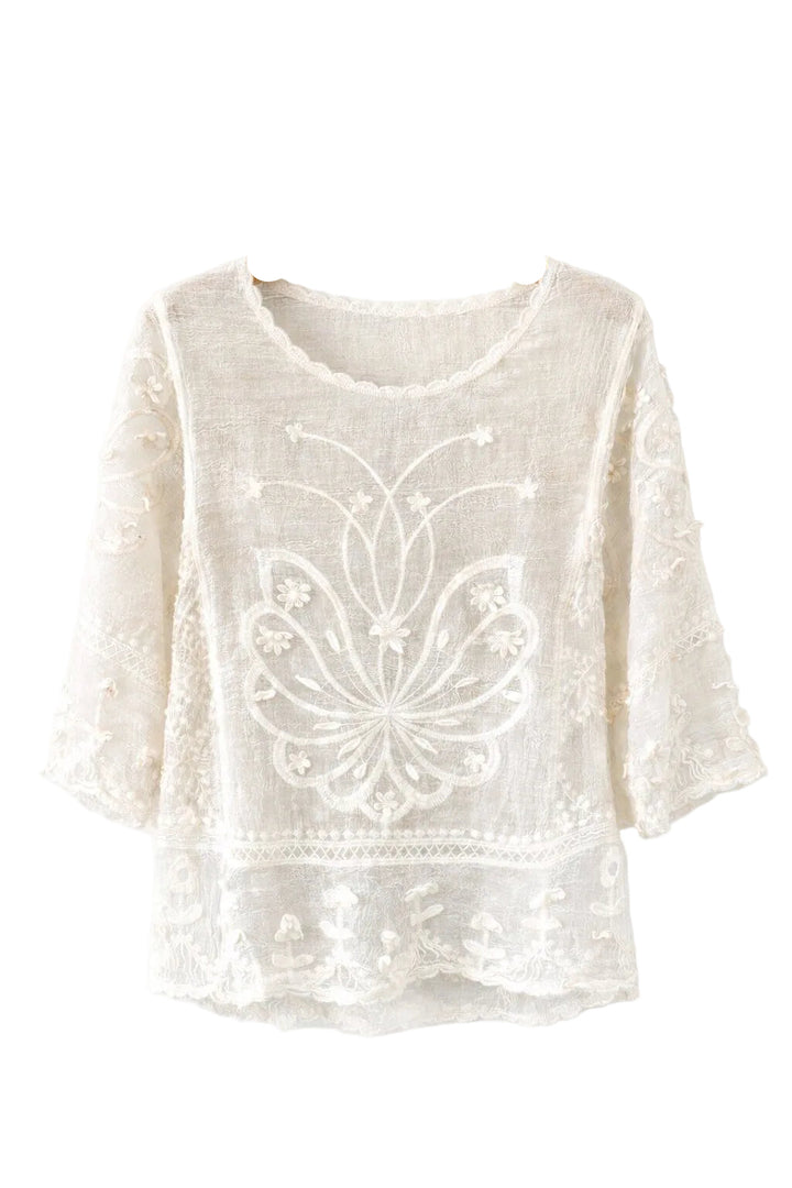 SELECTED BY KABARE - White Occasion 3. - Embroidered Lace Blouse - Ecru