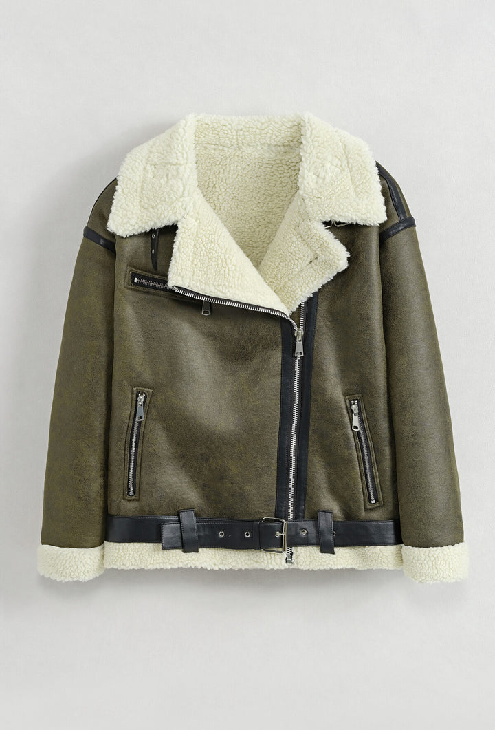 AVIATOR - Oversized Faux Leather Jacket - Army