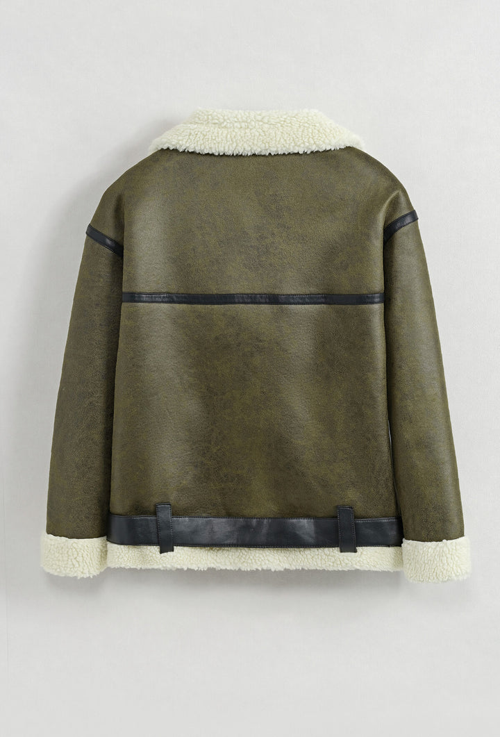 AVIATOR - Oversized Faux Leather Jacket - Army