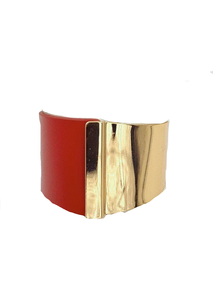 BONN - Big leather look bracelet - Red
