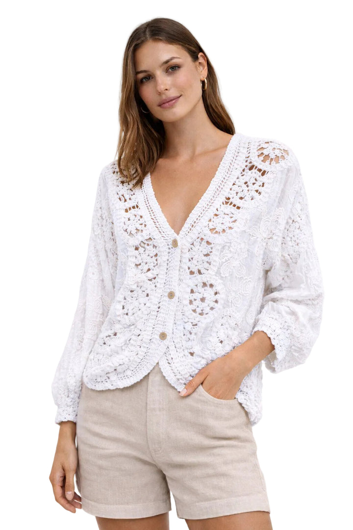 SELECTED BY KABARE - White Occasion  - Boho cardigan in crochet and lace - White