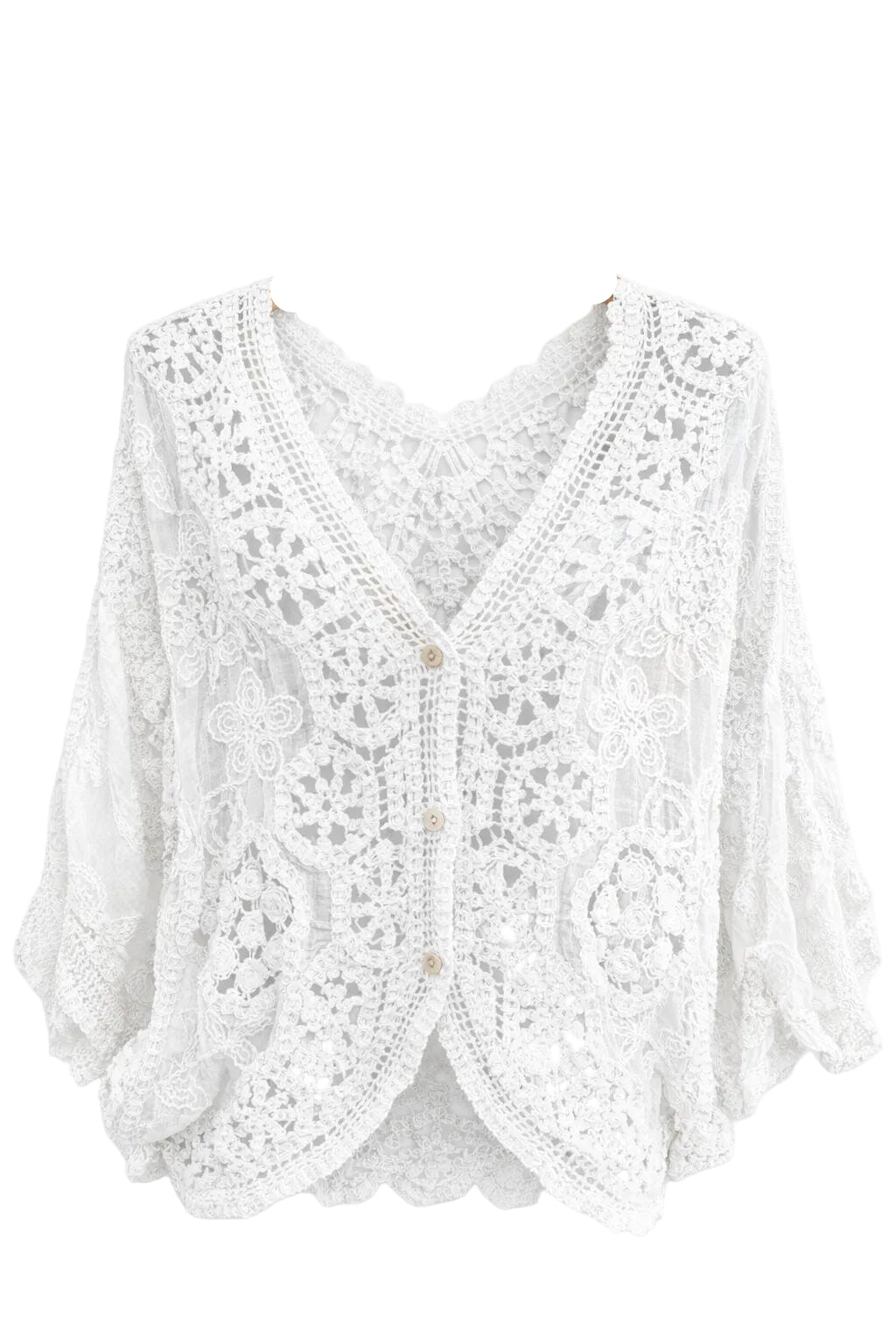 SELECTED BY KABARE - White Occasion  - Boho cardigan in crochet and lace - White