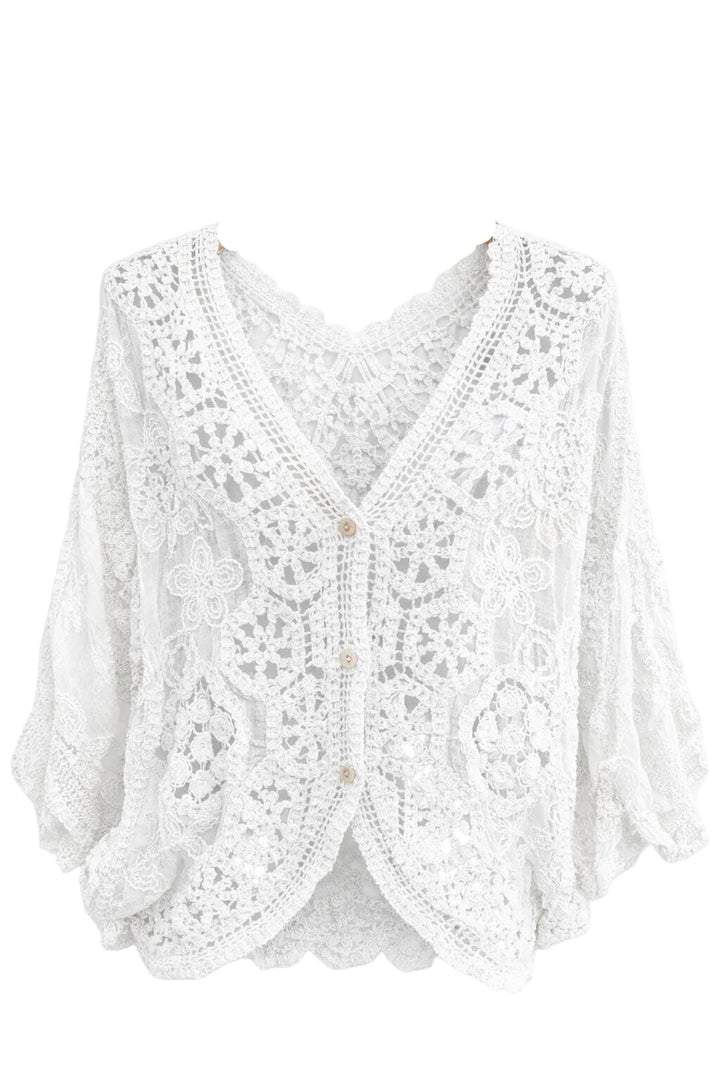 SELECTED BY KABARE - White Occasion  - Boho cardigan in crochet and lace - White