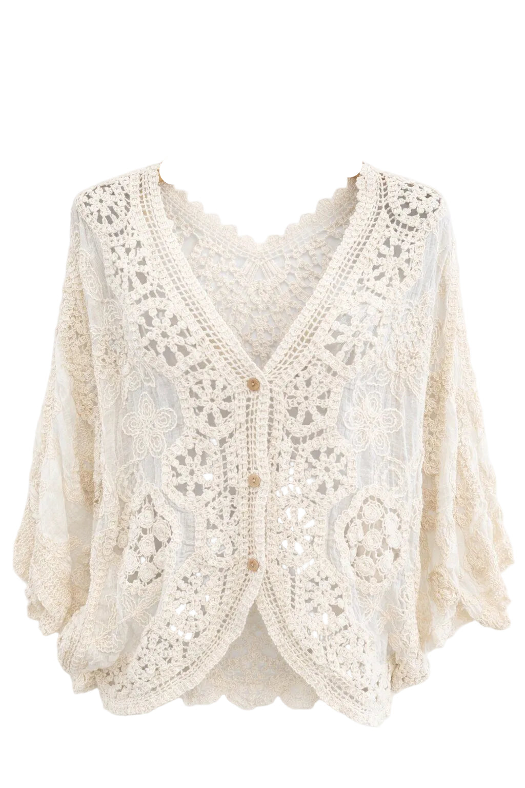 SELECTED BY KABARE - White Occasion  - Boho cardigan in crochet and lace - Ecru