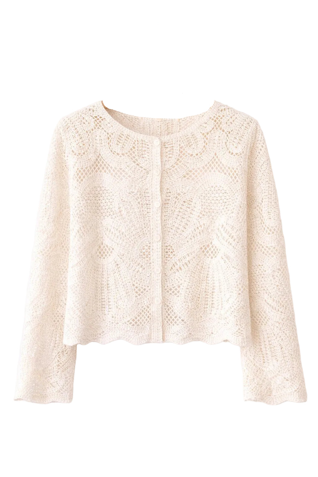 SELECTED BY KABARE - White Occasion  - Openwork Crochet Cardigan - White