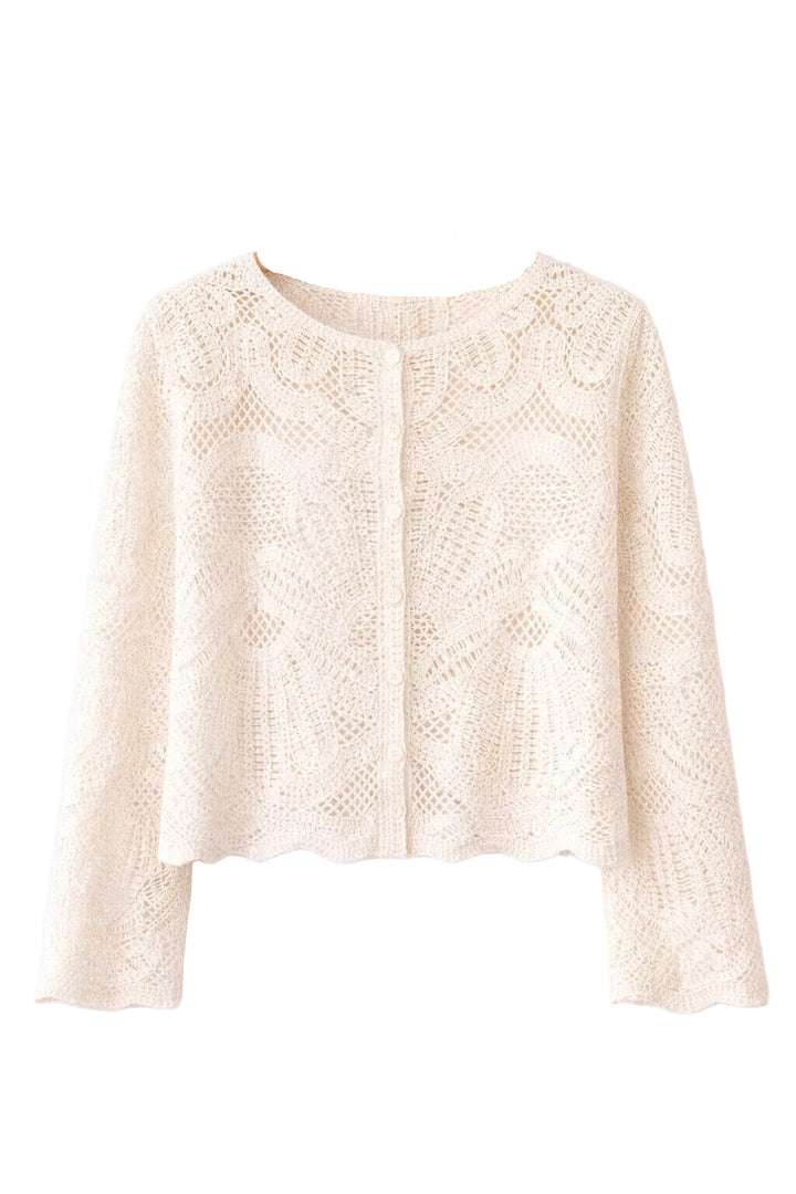 SELECTED BY KABARE - White Occasion  - Openwork Crochet Cardigan - White