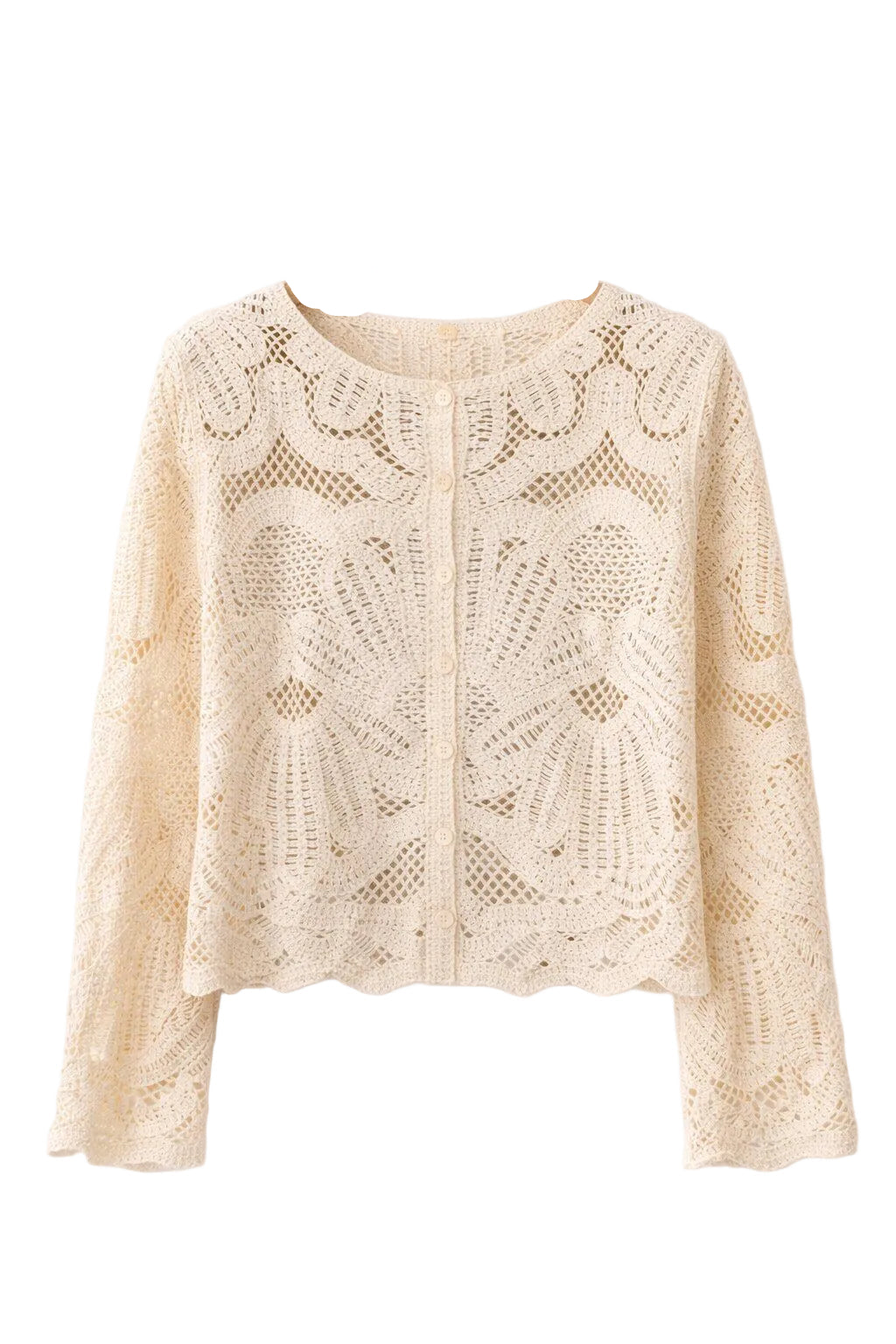 SELECTED BY KABARE - White Occasion  - Openwork Crochet Cardigan - Ecru