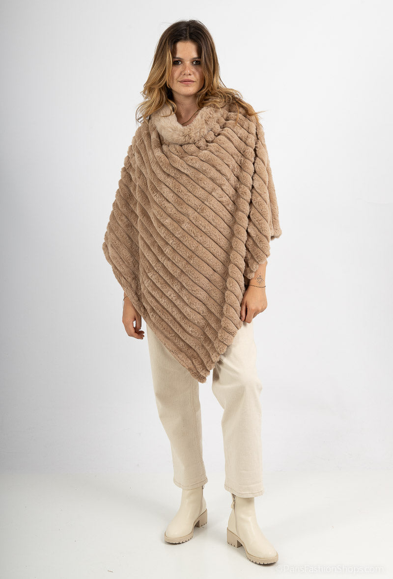 Maya - Poncho i Fake fur - Taupe