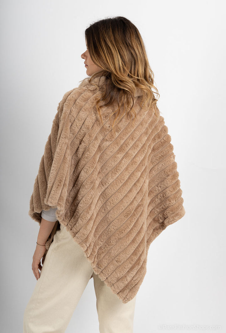 Maya - Poncho i Fake fur - Taupe