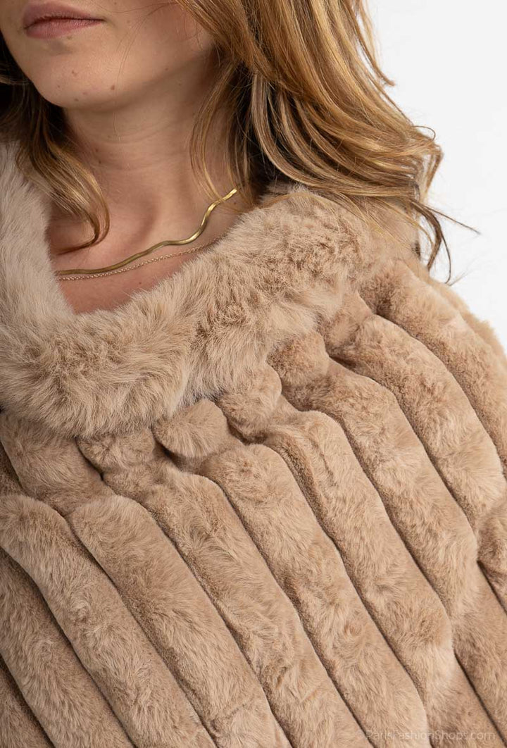 Maya - Poncho i Fake fur - Taupe