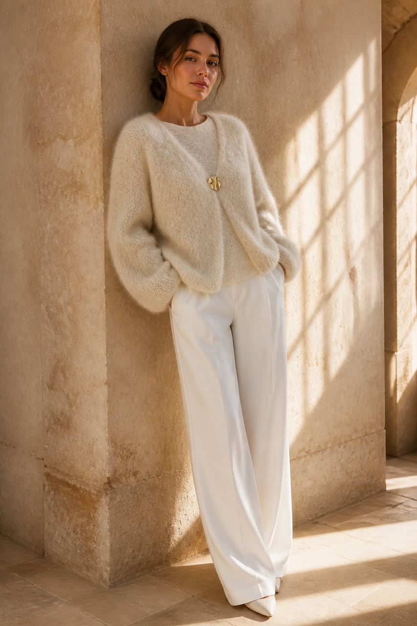 Honey & Haze - Chloé Kid Mohair Cardigan - Beige