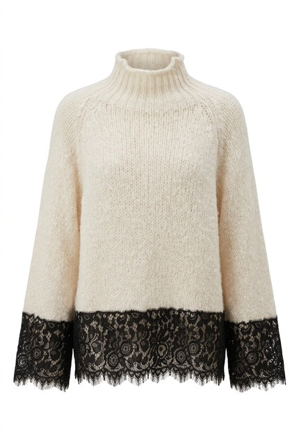Honey & Haze - Valérie Turtleneck knit sweater w lace - Ivory/Black