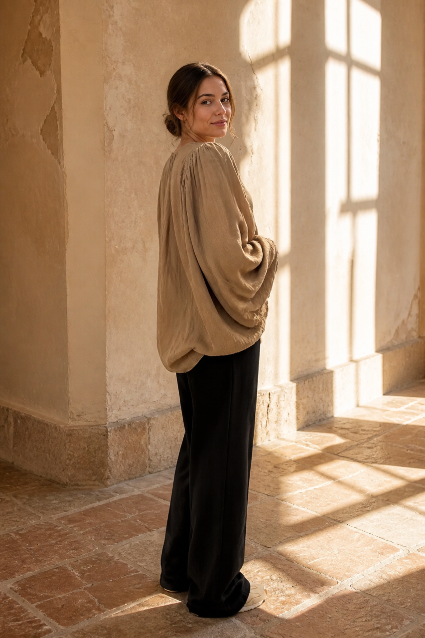 Honey & Haze - Kayla Cotton Balloon Blouse -Camel