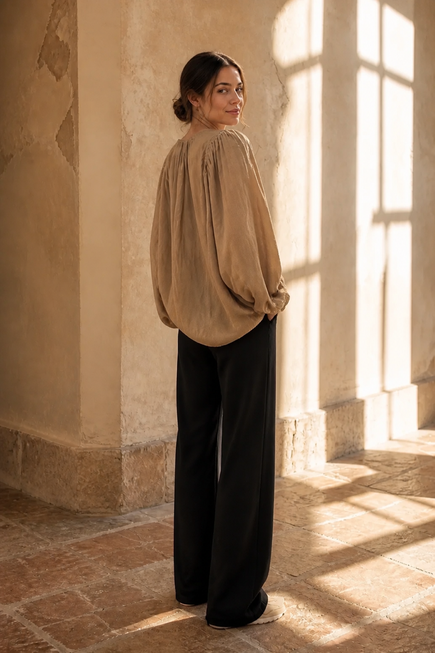 Honey & Haze - Kayla Cotton Balloon Blouse -Camel