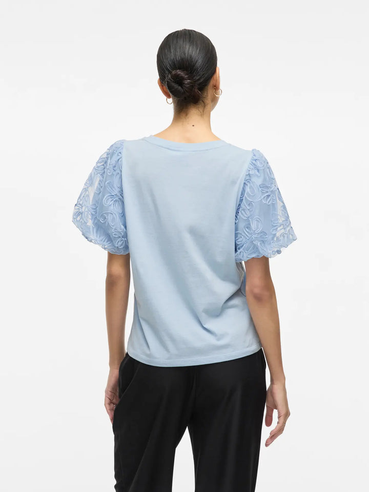 SIMONIA - T-Shirt med puffärm i spets - Blå