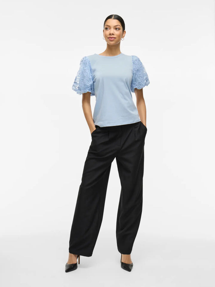 SIMONIA - T-Shirt med puffärm i spets - Blå