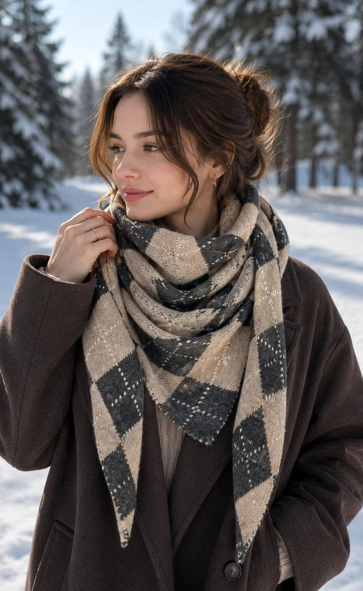 Triangel Scarf Rutig - Nougat