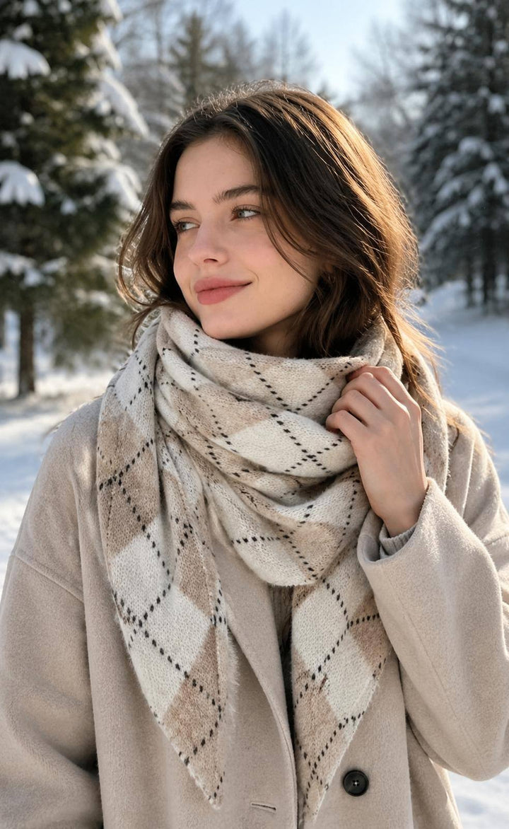 Triangel Scarf Rutig - Taupe