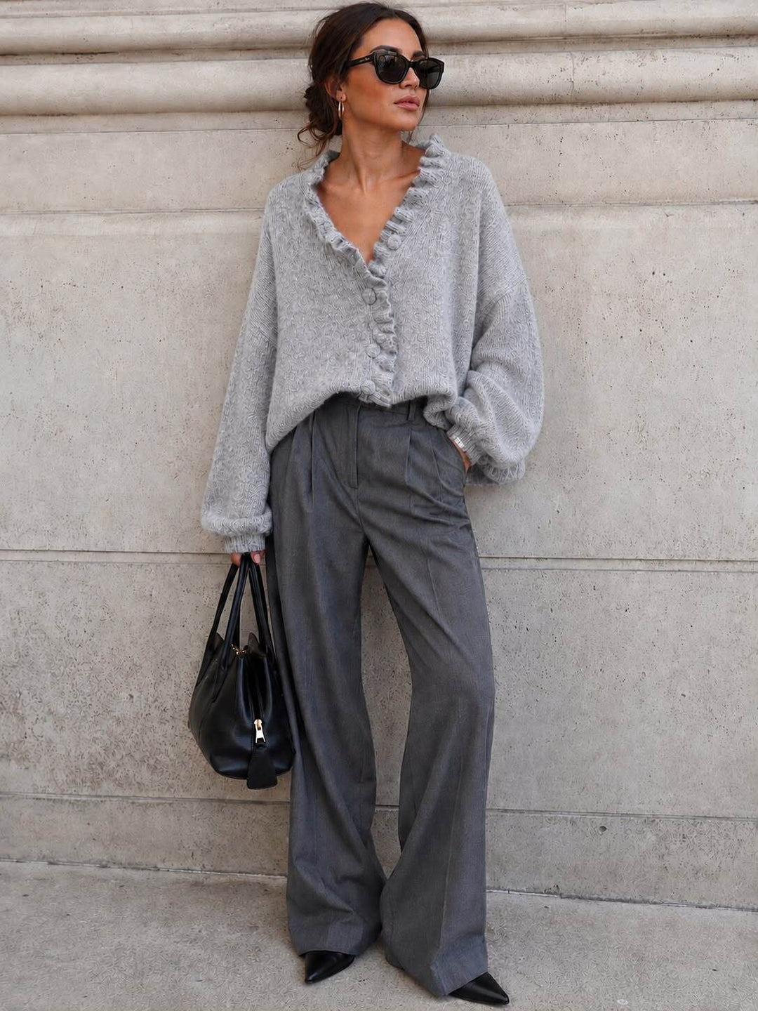 EMMY - Knit Cardigan - Grey Melange