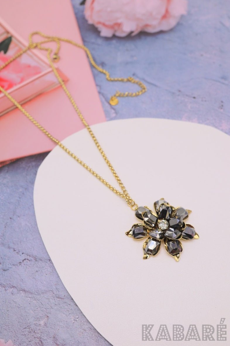 Halsband - Stone Flower - Grey/Gold