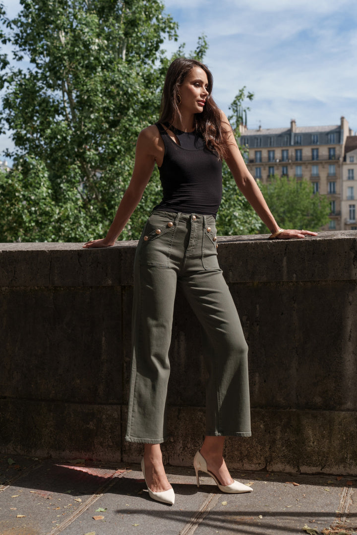 LIE - Jeans med guldknappar - Army