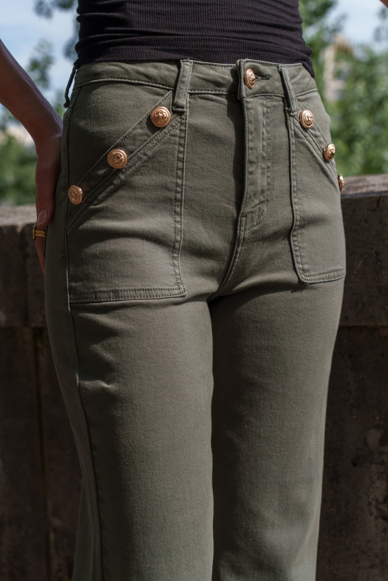 LIE - Jeans med guldknappar - Army