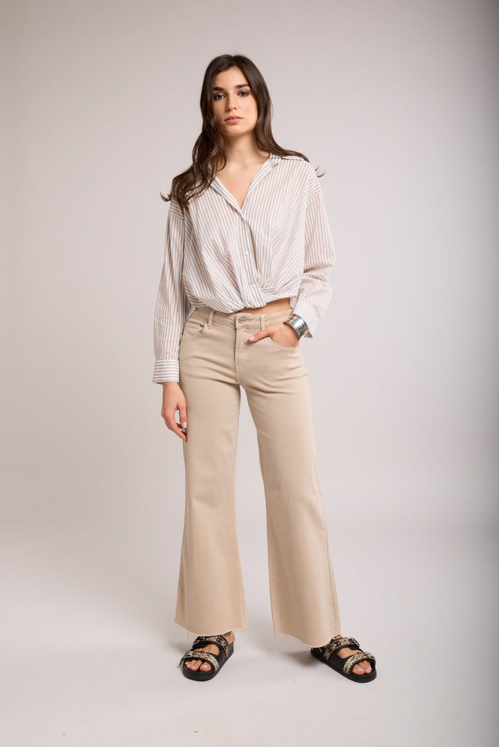 ANNIE - Cropped Flared Jeans - Beige