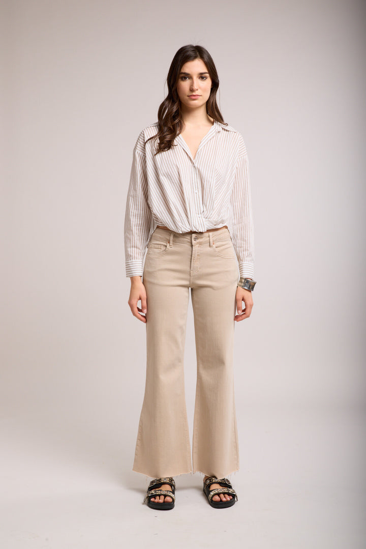 ANNIE - Cropped Flared Jeans - Beige
