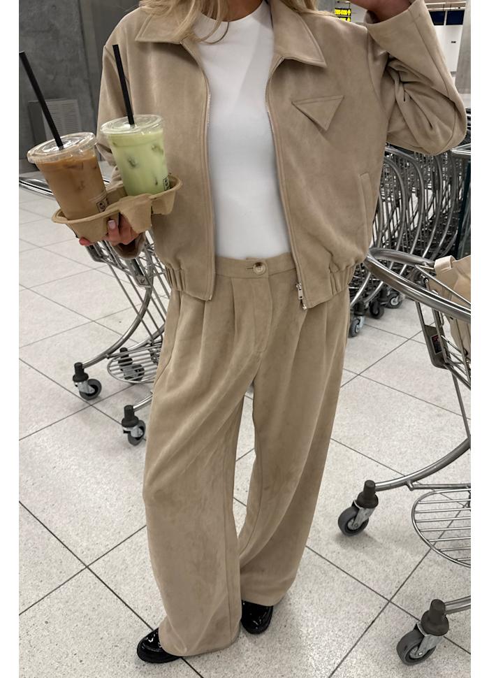 CLARA - Suede Pants - Beige