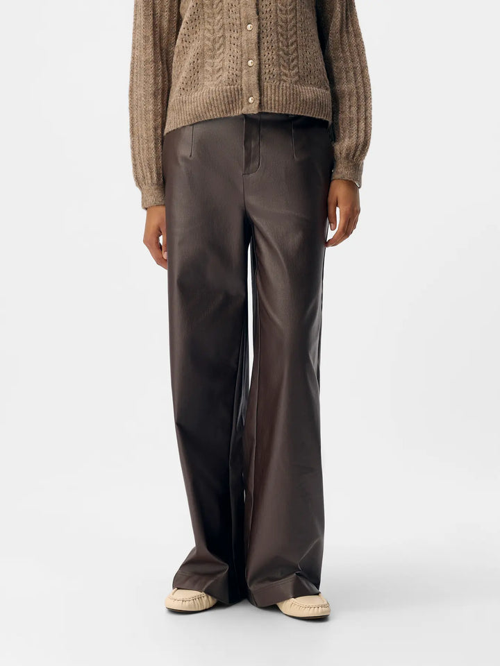 LISA Wide - Coated Pants - Seal Brown