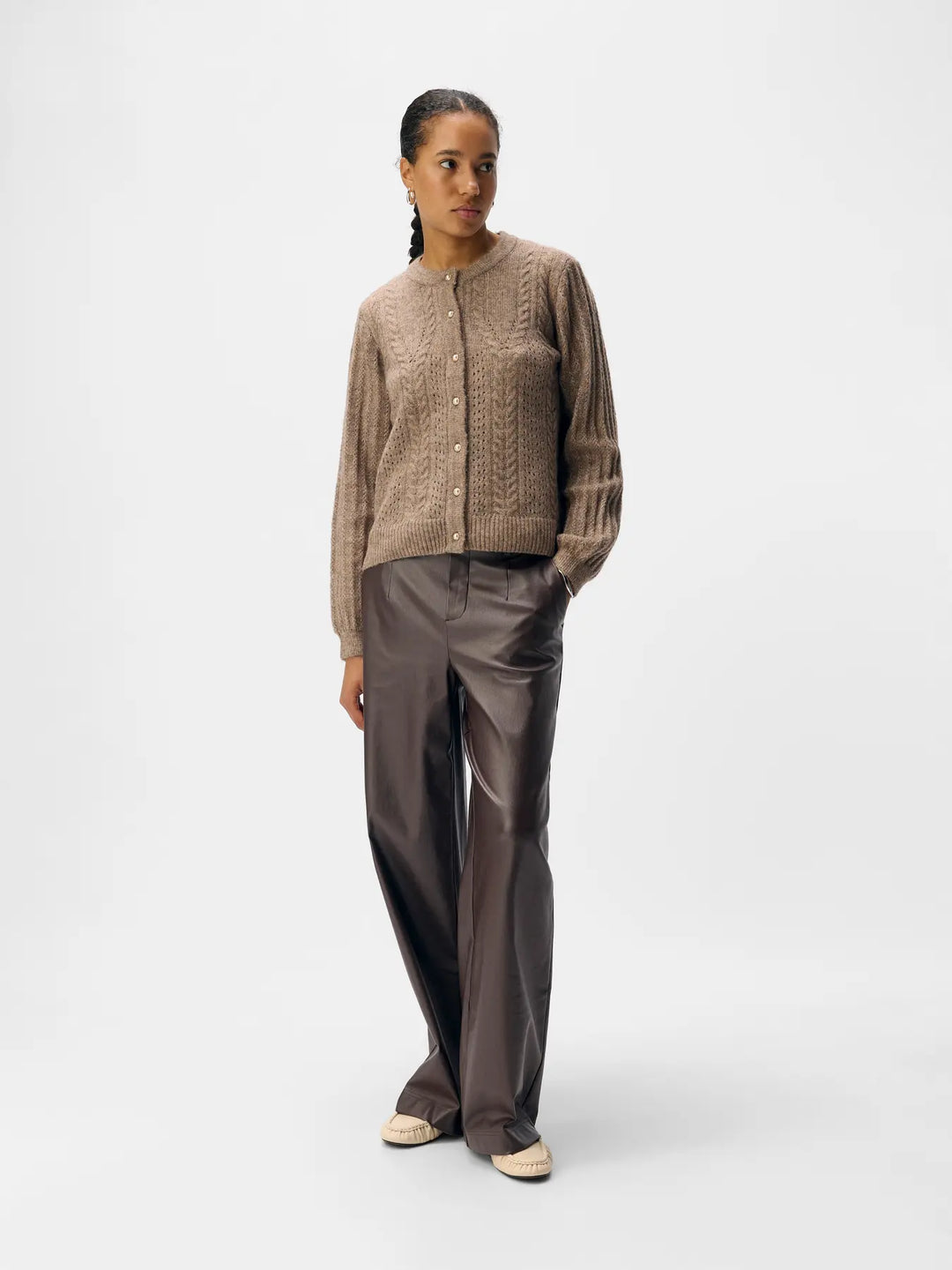 LISA Wide - Coated Pants - Seal Brown