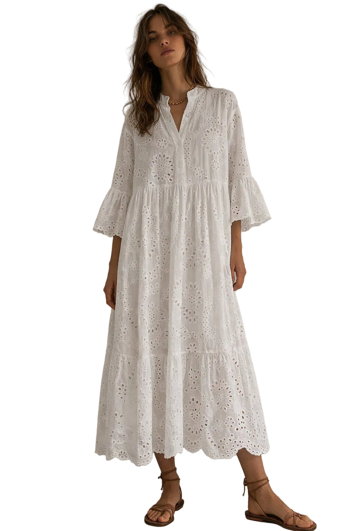 SELECTED BY KABARE - White Occasion - Broderie Anglaise Long Dress