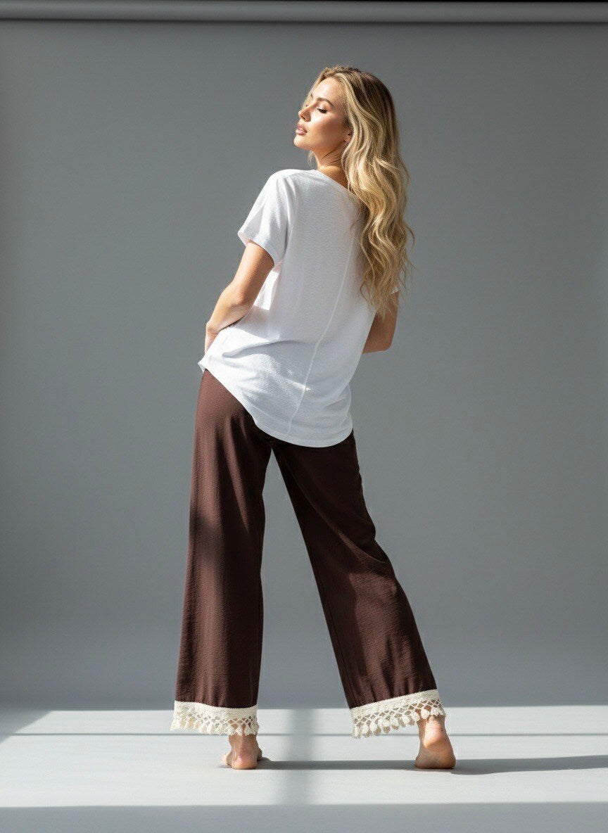 TOSCANA - Flowy Bohemian Pants - Brun/Creme
