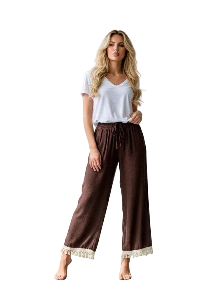 TOSCANA - Flowy Bohemian Pants - Brun/Creme