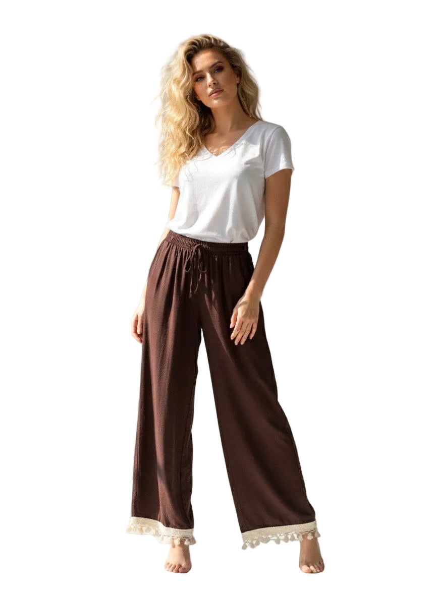 TOSCANA - Flowy Bohemian Pants - Brun/Creme